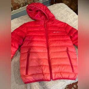 Eddie Bauer Girls Pink ombré Hooded Down reversible Puffer Jacket